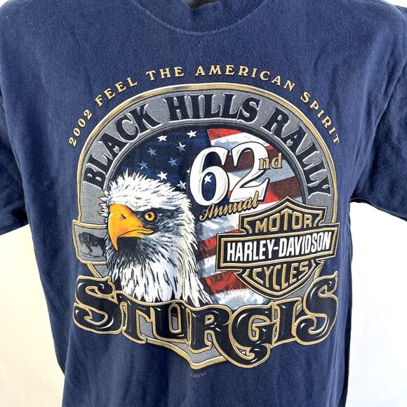 Vintage Y2K 2002 Sturgis Harley-Davidson Eagle T-Shirt Size Medium Blue - Picture 2 of 7